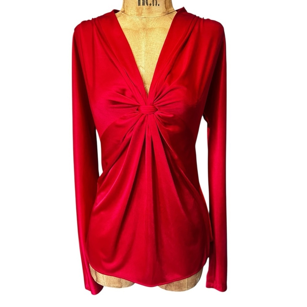 BCBGMaxAzria Vibrant Red Twist Front Blouse NWOT XS